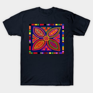 Kuna Indian Mola Flora - Red Blue Pink Yellow T-Shirt